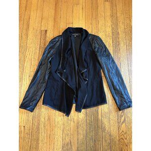 Saks Fifth Avenue Faux Leather Open Front Jacket Size Large Black Drape Style